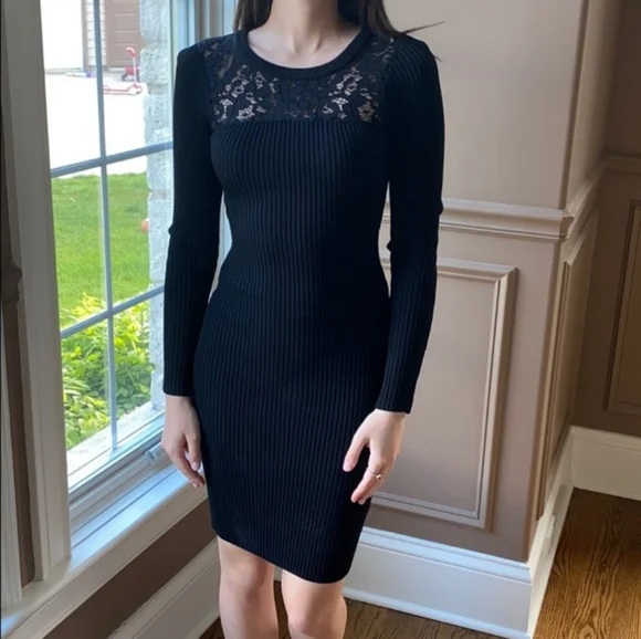 chinese dress ladies Black Lace Button Down Long Sleeve Mini Dress main image 1
